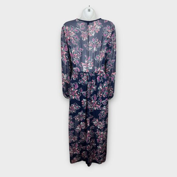 New Look Chiffon Long Sleeve Blue Floral Maxi Dress Size Medium Bohemian - Picture 3 of 10